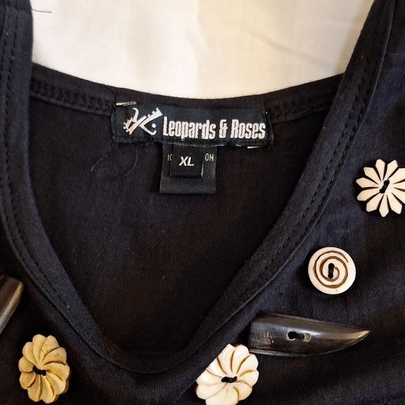 Leopards & Roses Sleeveless black cotton top t-shirt tunic XL - Picture 7 of 12